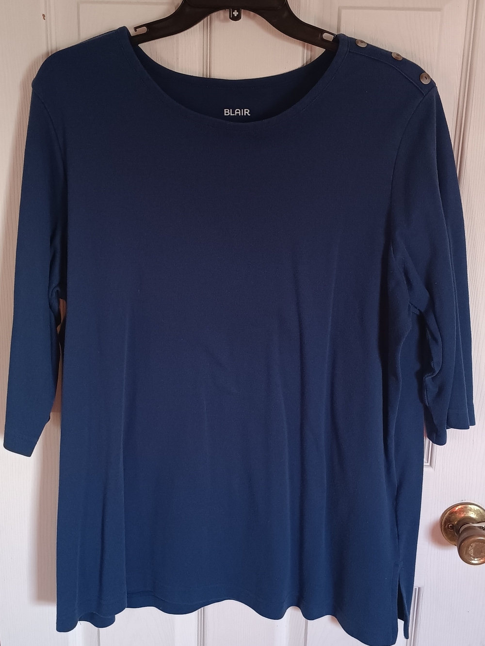 Blair Navy Blue Button-Shoulder Long Sleeve Tee
